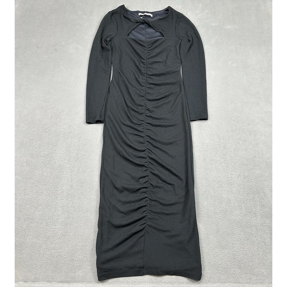 Abercrombie & Fitch Twist Front Cutout Midi Dress Sz XSP Ruched Black Whimsigoth